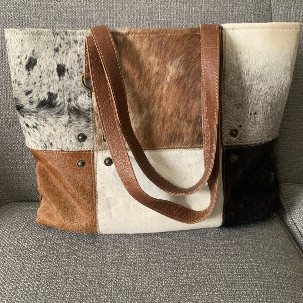 Myra Bag Brown and White Cowhide Tote